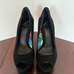 Brian Atwood | Black Multicolor Peep Toe Platform Heels | Never Worn